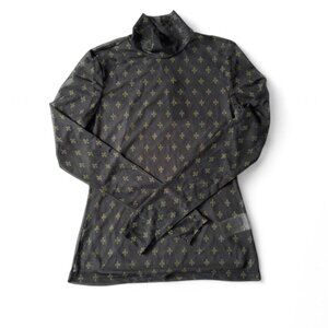 OVO Sheer Monogram Mesh Mock Neck Long Sleeve Top Size M